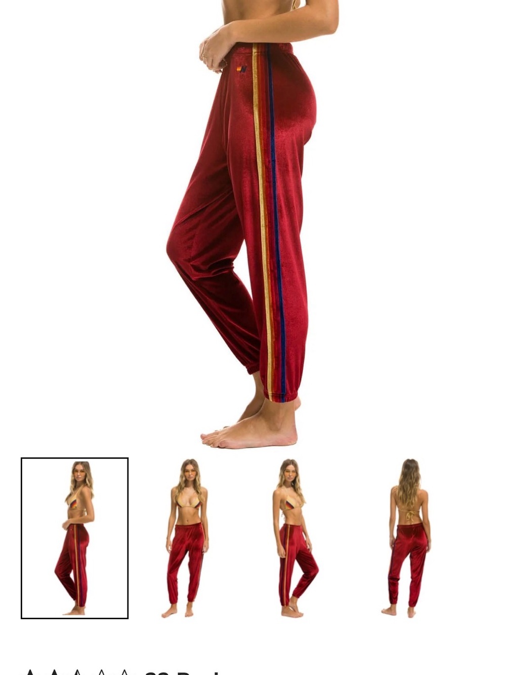 Aviator Nation Red Velvet Track Joggers with Multi-Stripe Side